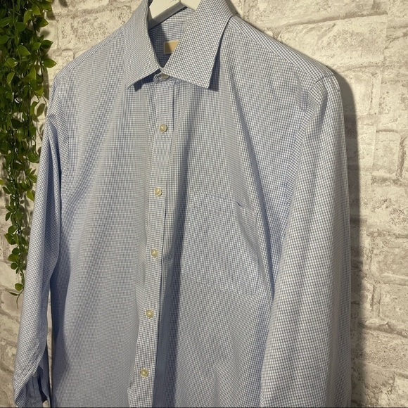 MICHAEL KORS Men’s‎ Button down Collared Dress Shirt Blue Checkered Grid Pattern - Picture 2 of 6